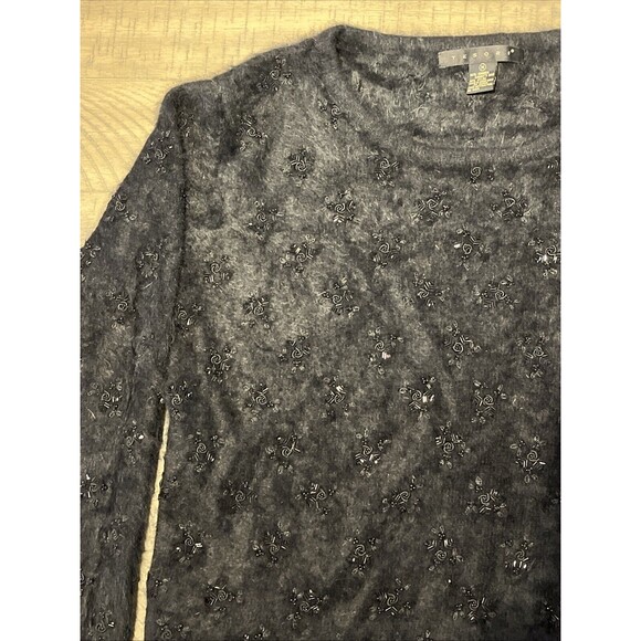Angora Sweater Shirt Top Christmas Pullover Size Med Fuzzy Black Beaded Tesori - Picture 3 of 9